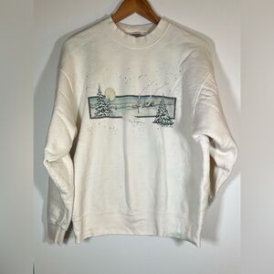Vintage 90s Michigan snow graphic cream sweatshirt crewneck sz L streetwear